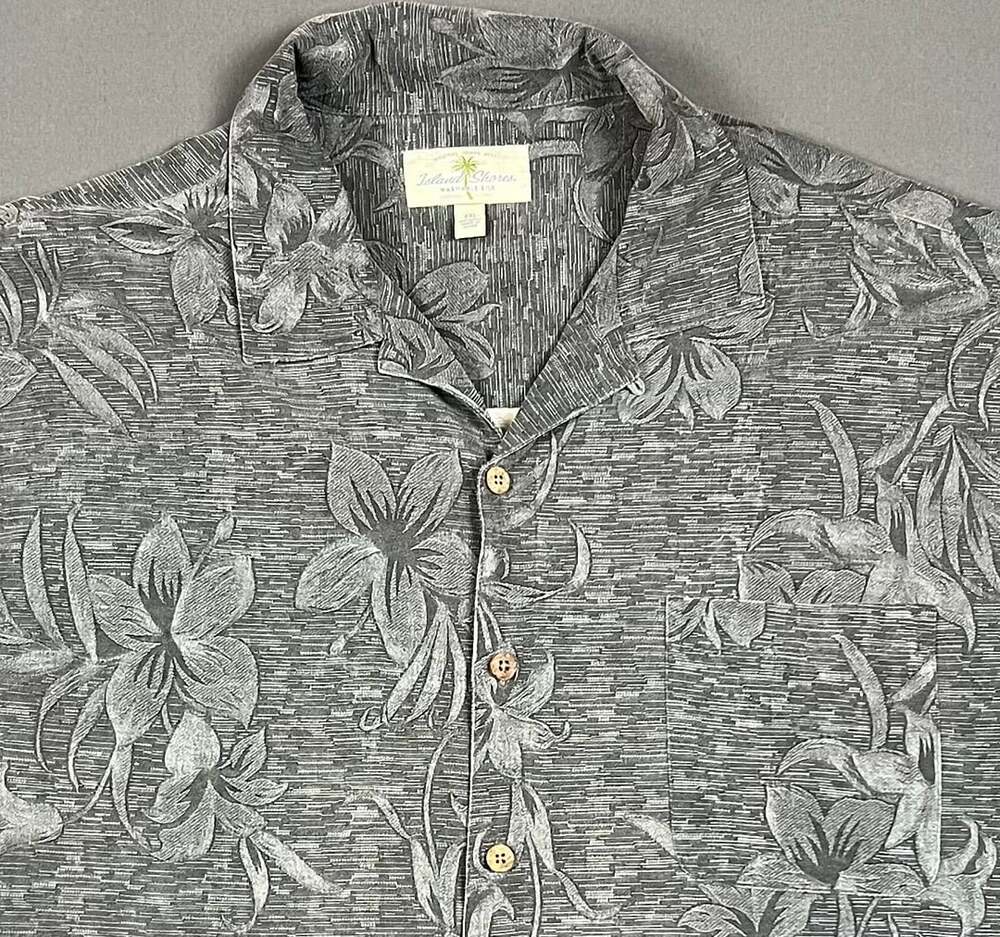 Island Shores Hawaiian Shirt Size XXL Gray Floral Washable Silk